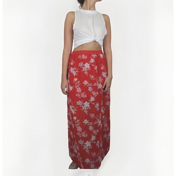 Womens Boho Floral Romantic Slit Sheer MIDI Skirt Size 2 Spring Summer Vacation - Picture 2 of 6